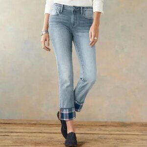 Driftwood Colette Straight Leg Jeans Tartan Lined Cuff Blue Size 29